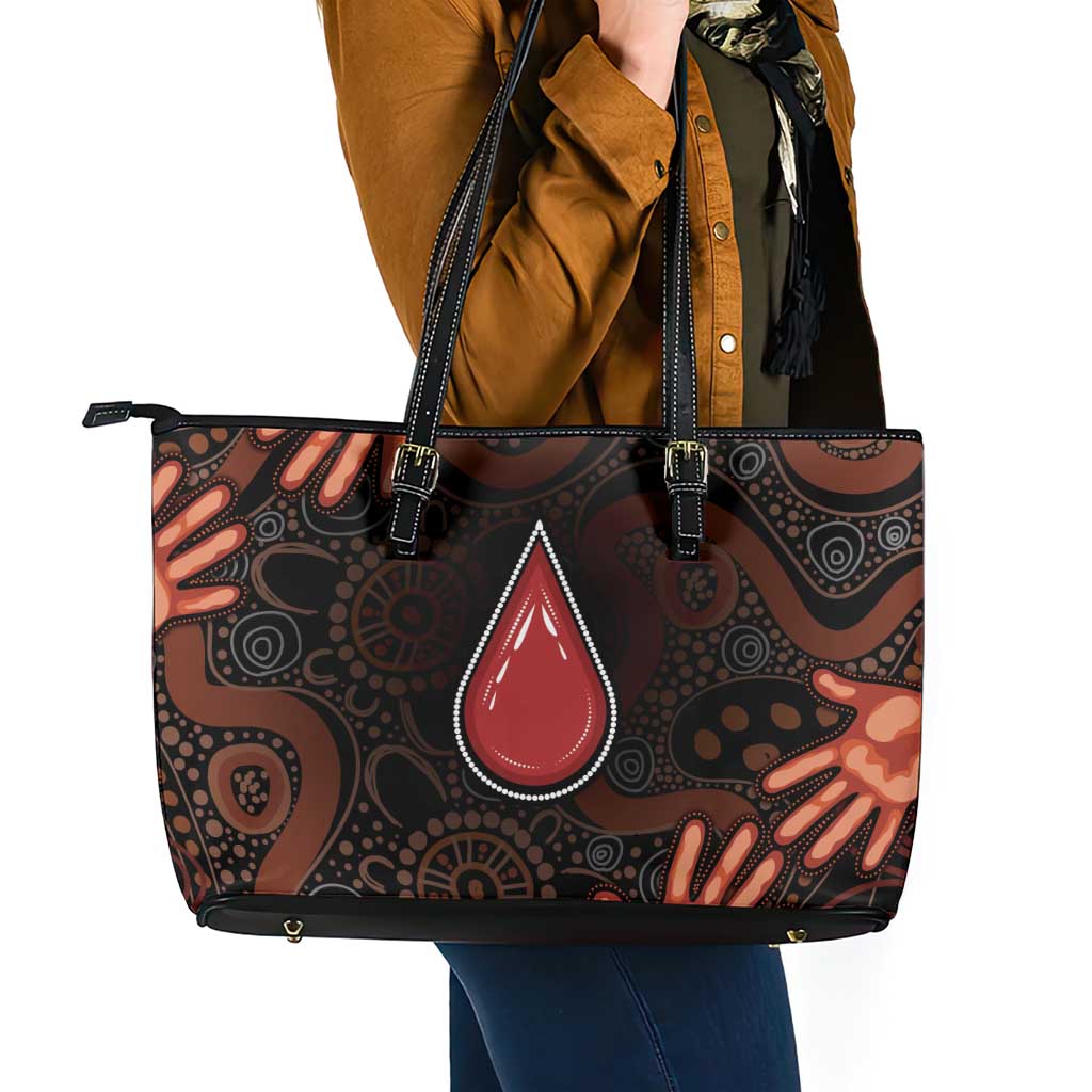 Australia Indigenous Leukemia Awareness Leather Tote Bag Aboriginal Dot Arts - Aussie Hoodie