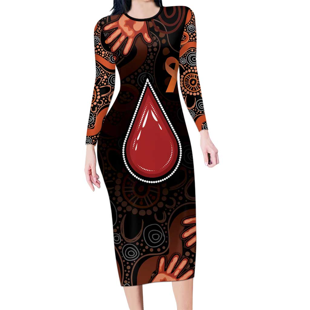 Australia Indigenous Leukemia Awareness Long Sleeve Bodycon Dress Aboriginal Dot Arts - Aussie Hoodie