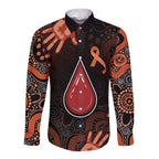 Australia Indigenous Leukemia Awareness Long Sleeve Button Shirt Aboriginal Dot Arts - Aussie Hoodie