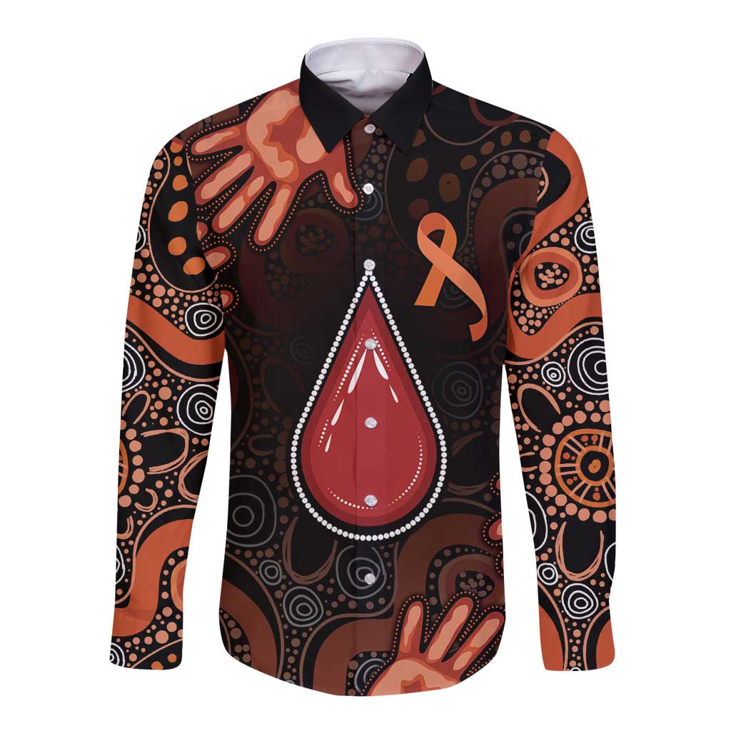 Australia Indigenous Leukemia Awareness Long Sleeve Button Shirt Aboriginal Dot Arts - Aussie Hoodie