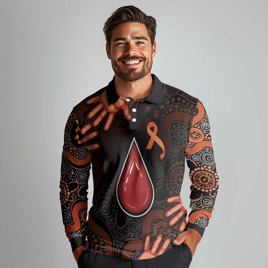 Australia Indigenous Leukemia Awareness Long Sleeve Polo Shirt Aboriginal Dot Arts - Aussie Hoodie