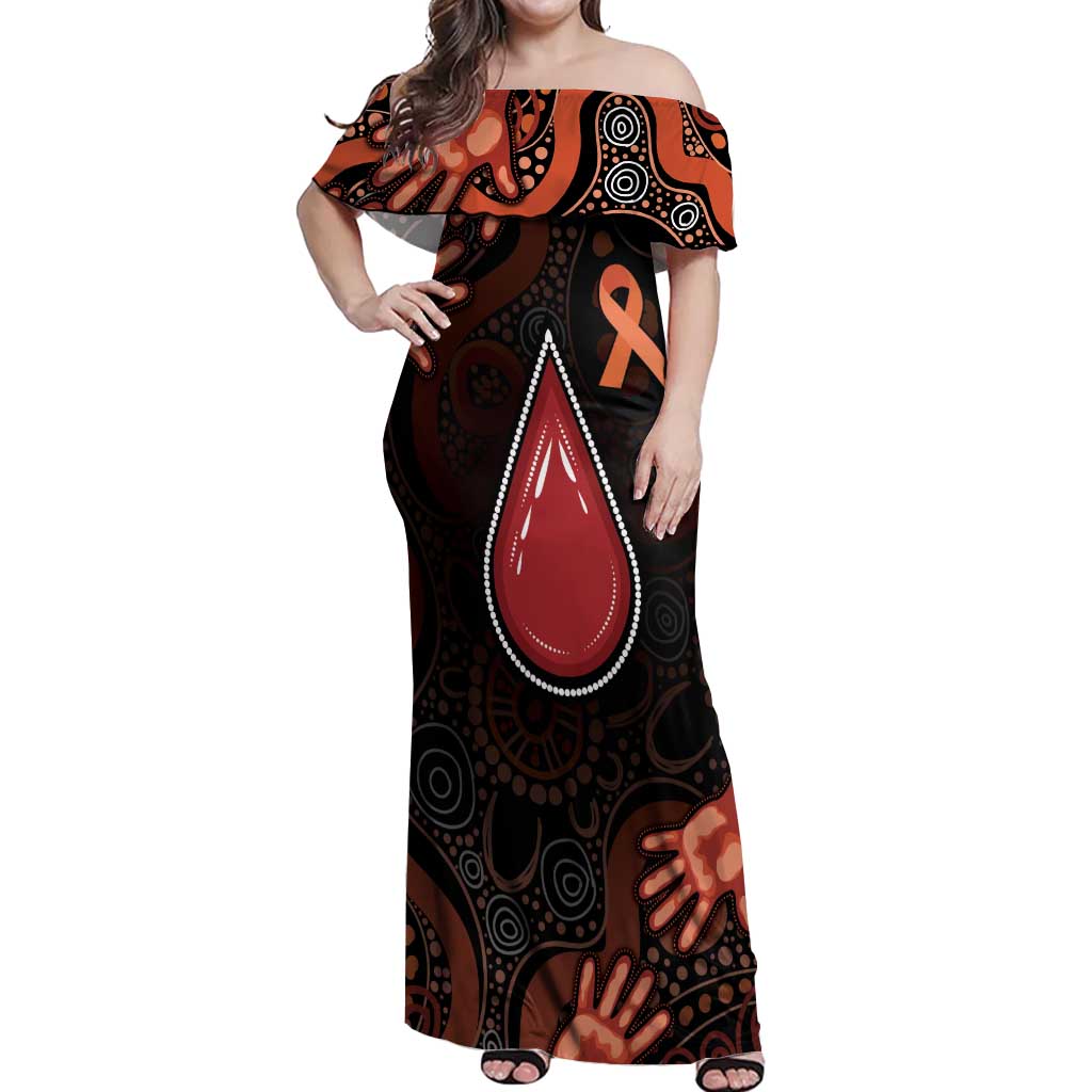 Australia Indigenous Leukemia Awareness Off Shoulder Maxi Dress Aboriginal Dot Arts - Aussie Hoodie
