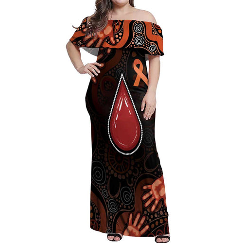 Australia Indigenous Leukemia Awareness Off Shoulder Maxi Dress Aboriginal Dot Arts - Aussie Hoodie