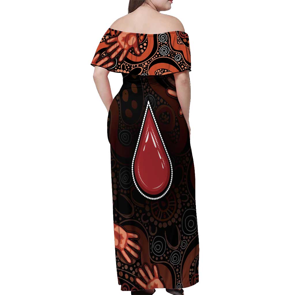 Australia Indigenous Leukemia Awareness Off Shoulder Maxi Dress Aboriginal Dot Arts - Aussie Hoodie