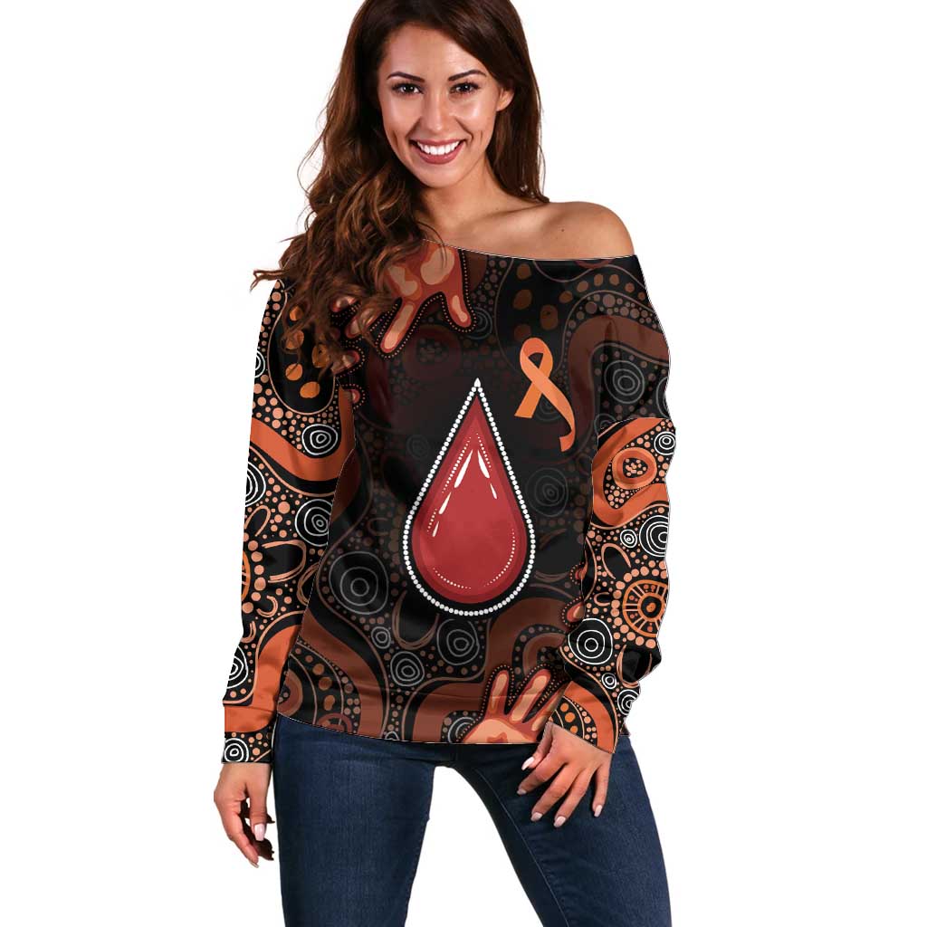 Australia Indigenous Leukemia Awareness Off Shoulder Sweater Aboriginal Dot Arts - Aussie Hoodie