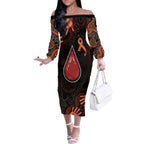 Australia Indigenous Leukemia Awareness Off The Shoulder Long Sleeve Dress Aboriginal Dot Arts - Aussie Hoodie