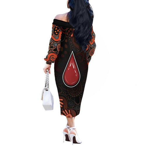 Australia Indigenous Leukemia Awareness Off The Shoulder Long Sleeve Dress Aboriginal Dot Arts - Aussie Hoodie