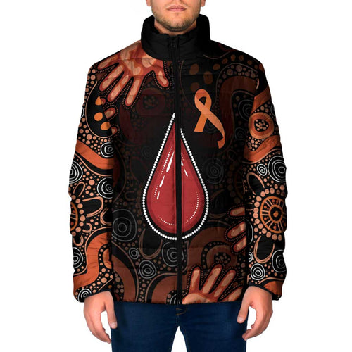 Australia Indigenous Leukemia Awareness Padded Jacket Aboriginal Dot Arts - Aussie Hoodie