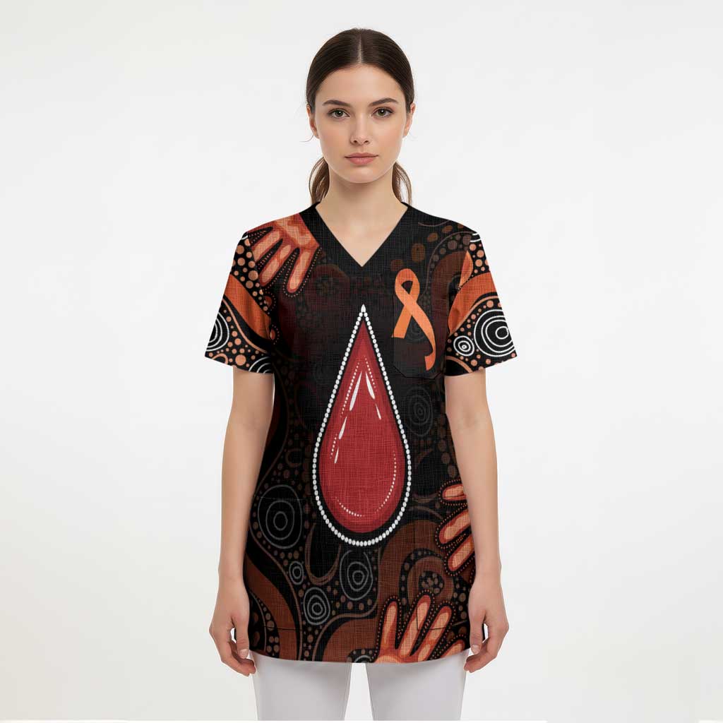 Australia Indigenous Leukemia Awareness Scrub Top Aboriginal Dot Arts - Aussie Hoodie