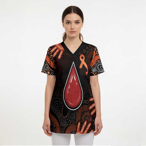 Australia Indigenous Leukemia Awareness Scrub Top Aboriginal Dot Arts - Aussie Hoodie