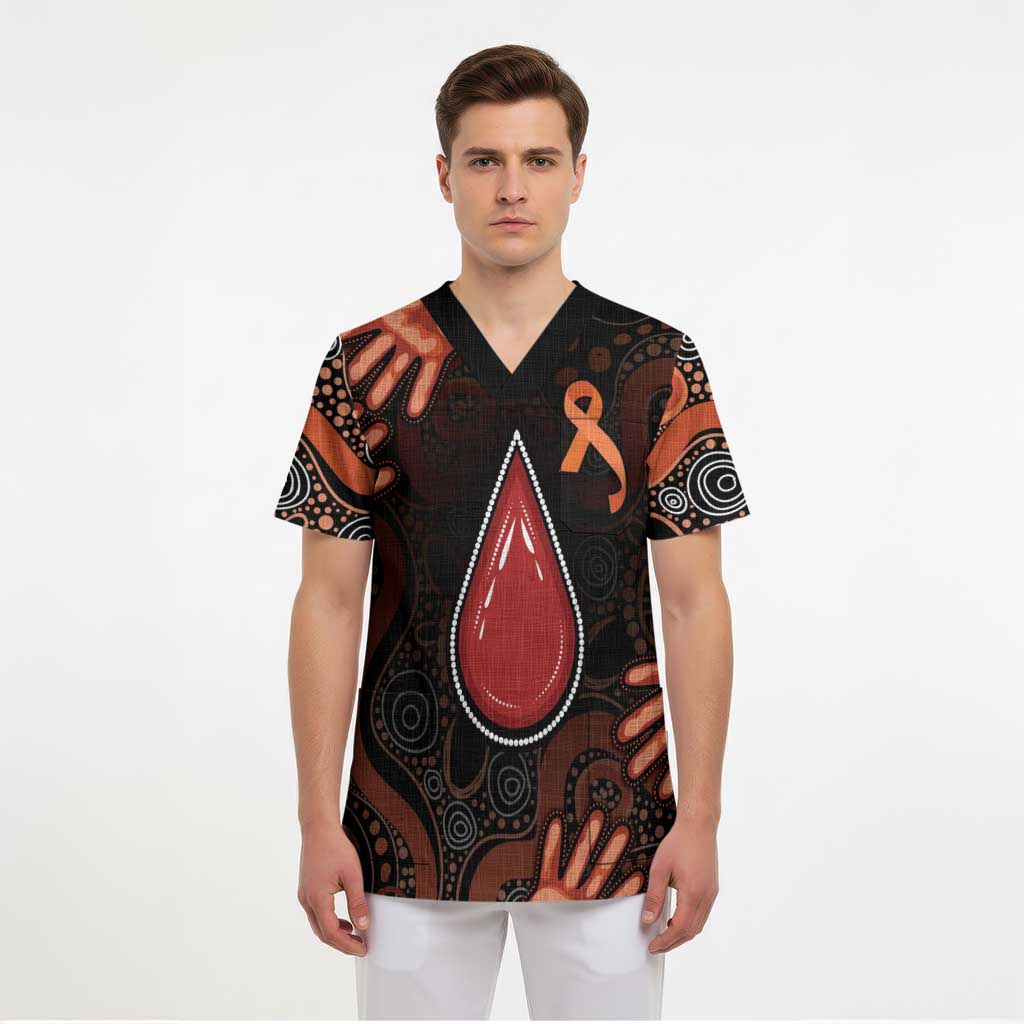 Australia Indigenous Leukemia Awareness Scrub Top Aboriginal Dot Arts - Aussie Hoodie
