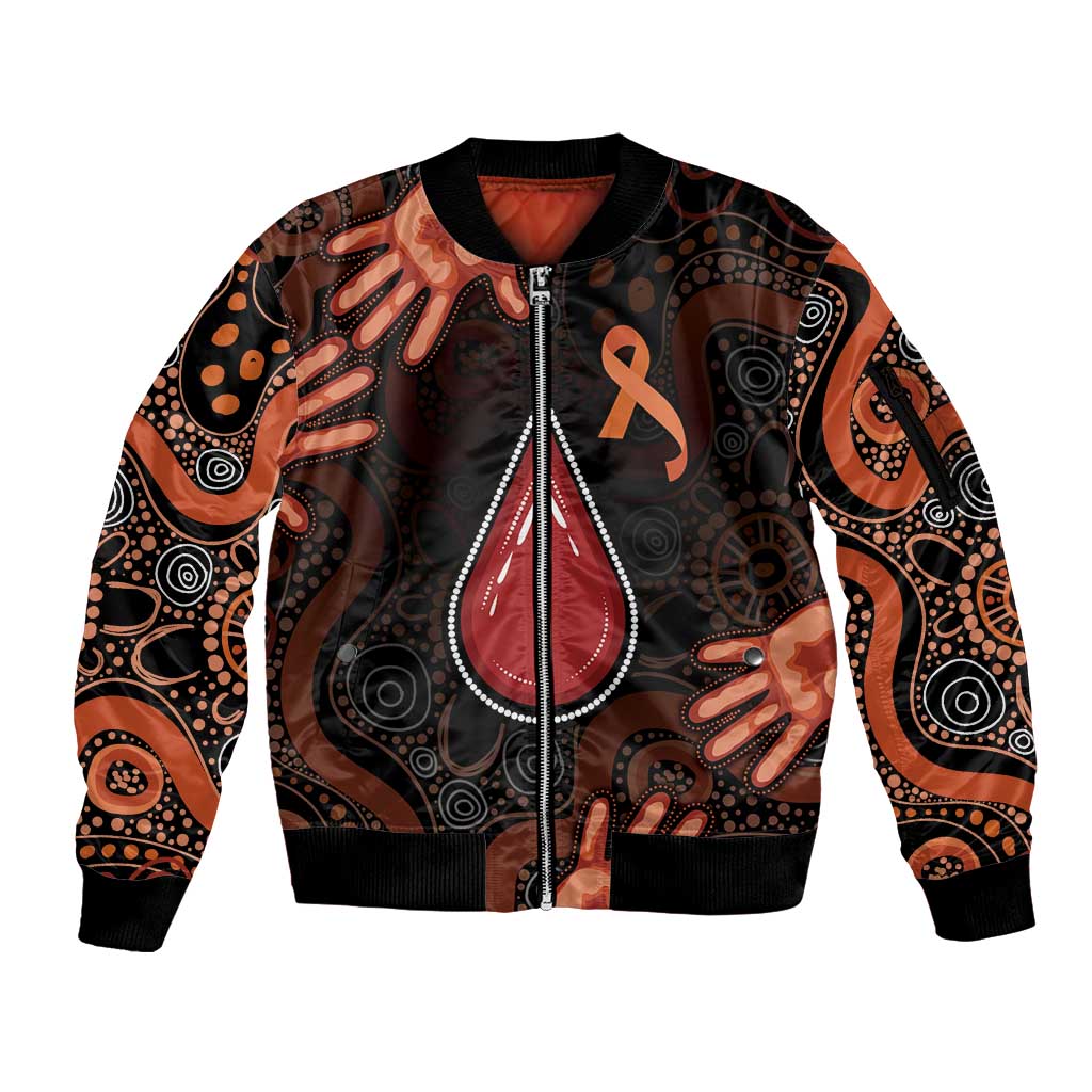 Australia Indigenous Leukemia Awareness Sleeve Zip Bomber Jacket Aboriginal Dot Arts - Aussie Hoodie