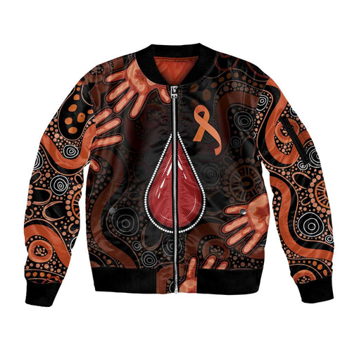 Australia Indigenous Leukemia Awareness Sleeve Zip Bomber Jacket Aboriginal Dot Arts - Aussie Hoodie