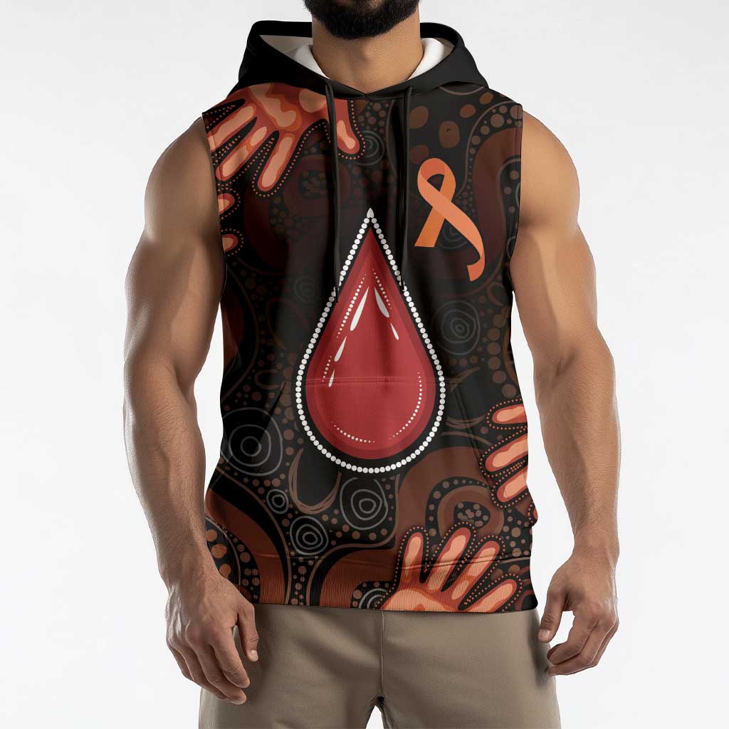 Australia Indigenous Leukemia Awareness Sleeveless Hoodie Aboriginal Dot Arts - Aussie Hoodie