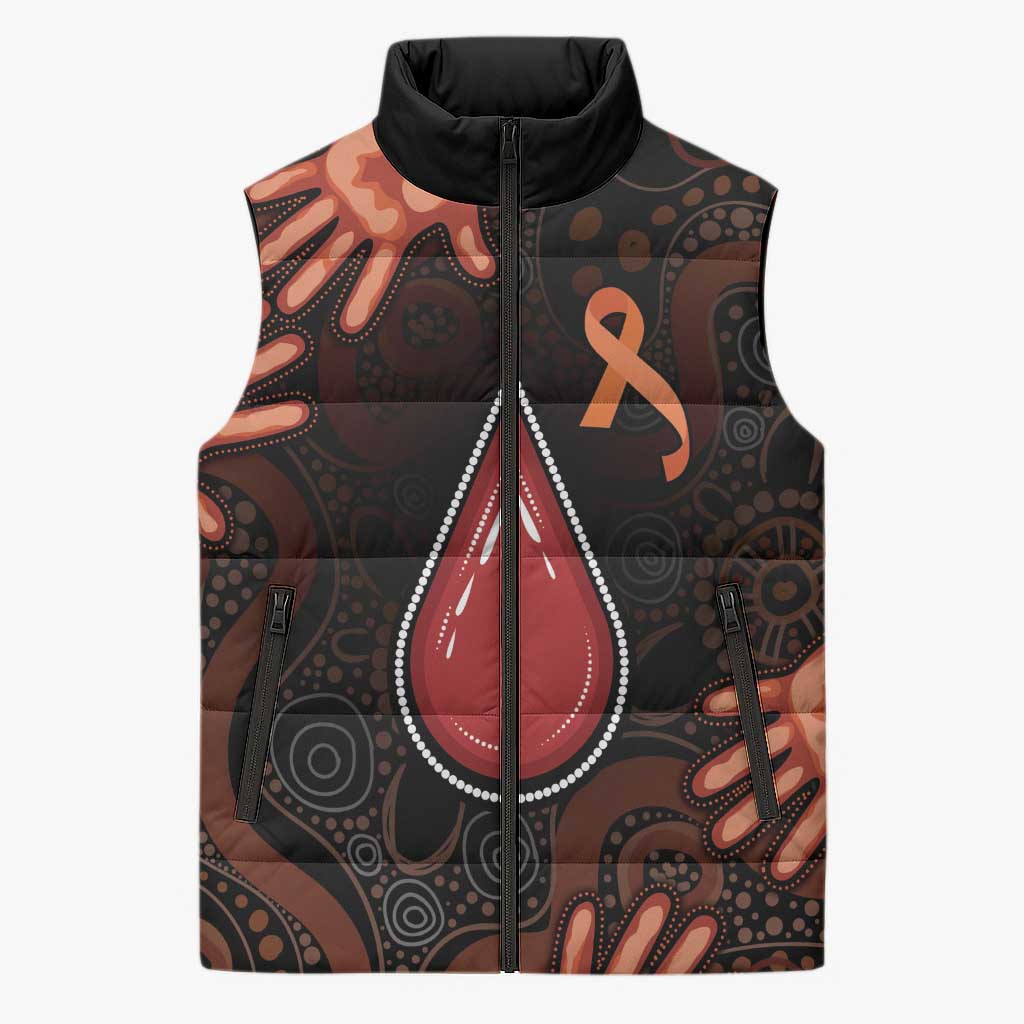 Australia Indigenous Leukemia Awareness Sleeveless Puffer Jacket Aboriginal Dot Arts - Aussie Hoodie