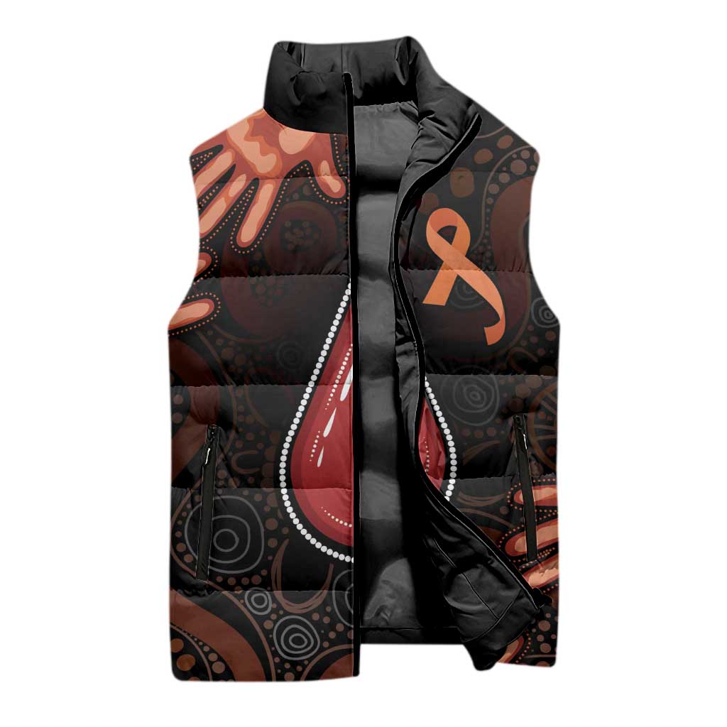 Australia Indigenous Leukemia Awareness Sleeveless Puffer Jacket Aboriginal Dot Arts - Aussie Hoodie