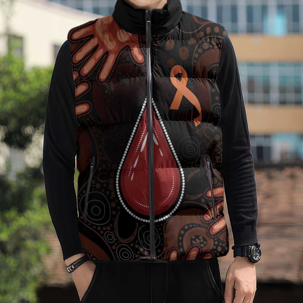 Australia Indigenous Leukemia Awareness Sleeveless Puffer Jacket Aboriginal Dot Arts - Aussie Hoodie
