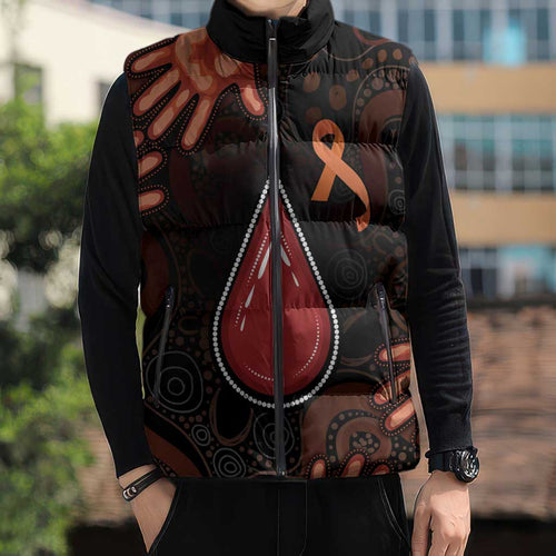 Australia Indigenous Leukemia Awareness Sleeveless Puffer Jacket Aboriginal Dot Arts - Aussie Hoodie