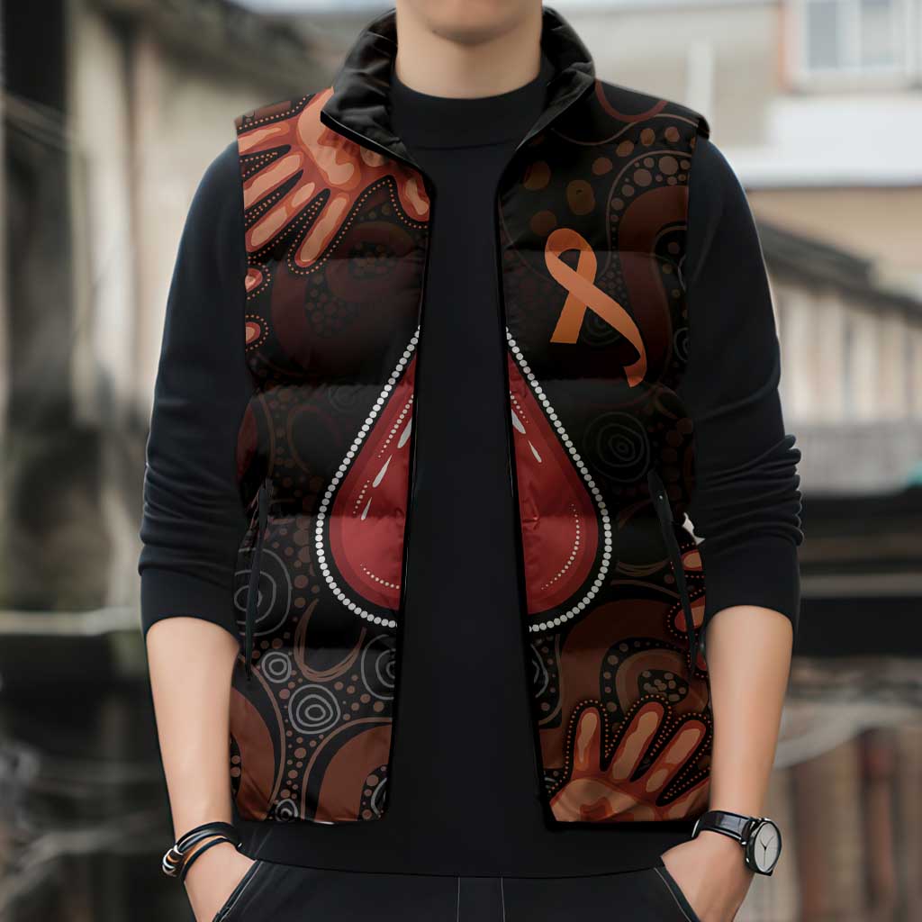 Australia Indigenous Leukemia Awareness Sleeveless Puffer Jacket Aboriginal Dot Arts - Aussie Hoodie