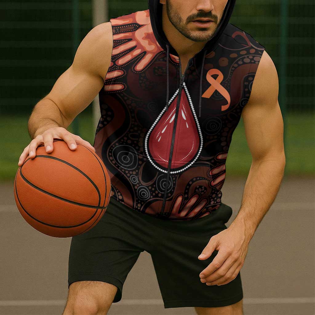Australia Indigenous Leukemia Awareness Sleeveless Zip Hoodie Aboriginal Dot Arts LT7