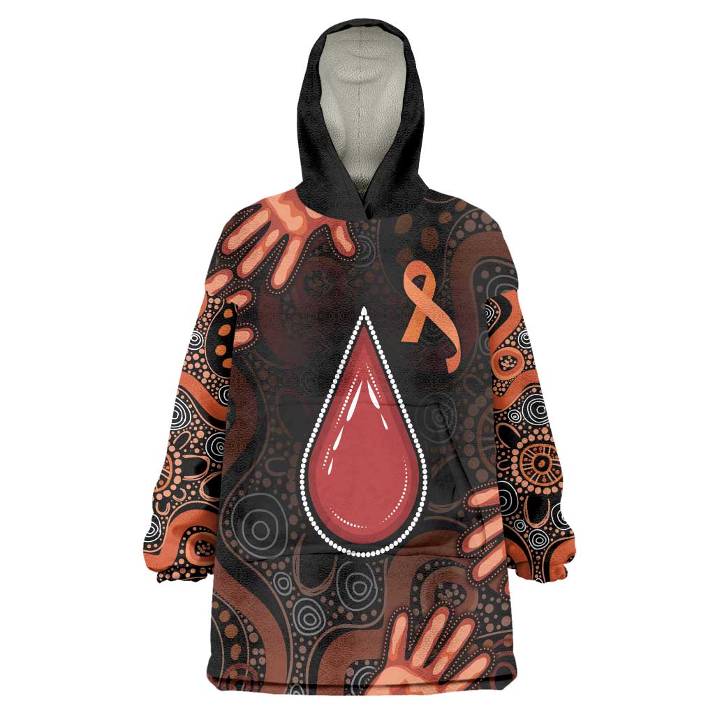 Australia Indigenous Leukemia Awareness Wearable Blanket Hoodie Aboriginal Dot Arts - Aussie Hoodie