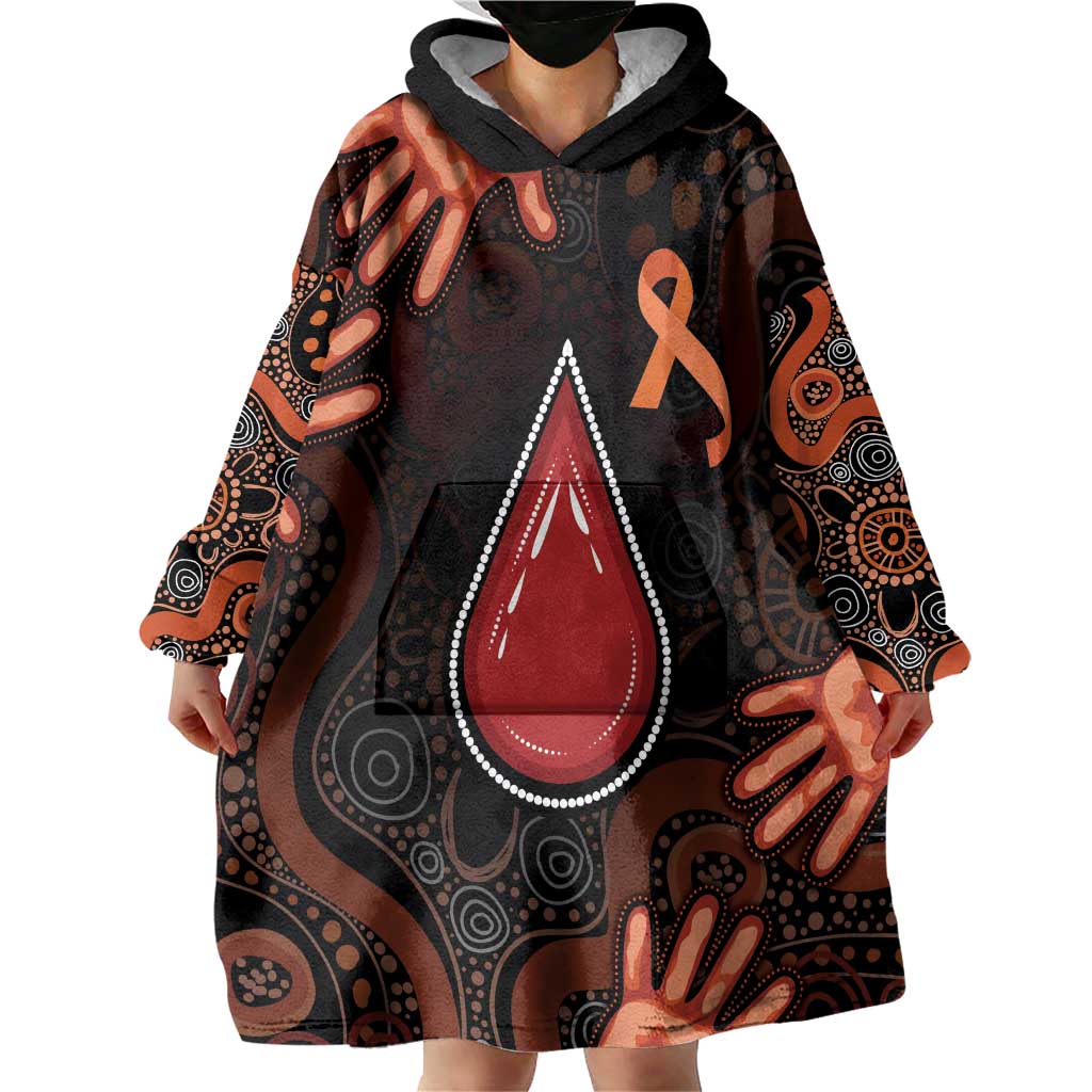 Australia Indigenous Leukemia Awareness Wearable Blanket Hoodie Aboriginal Dot Arts - Aussie Hoodie