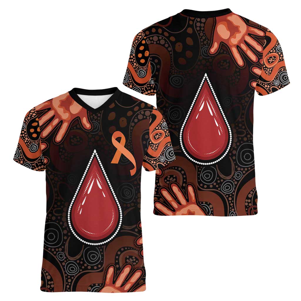 Australia Indigenous Leukemia Awareness Women V-Neck T-Shirt Aboriginal Dot Arts - Aussie Hoodie