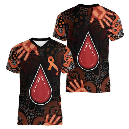 Australia Indigenous Leukemia Awareness Women V-Neck T-Shirt Aboriginal Dot Arts - Aussie Hoodie