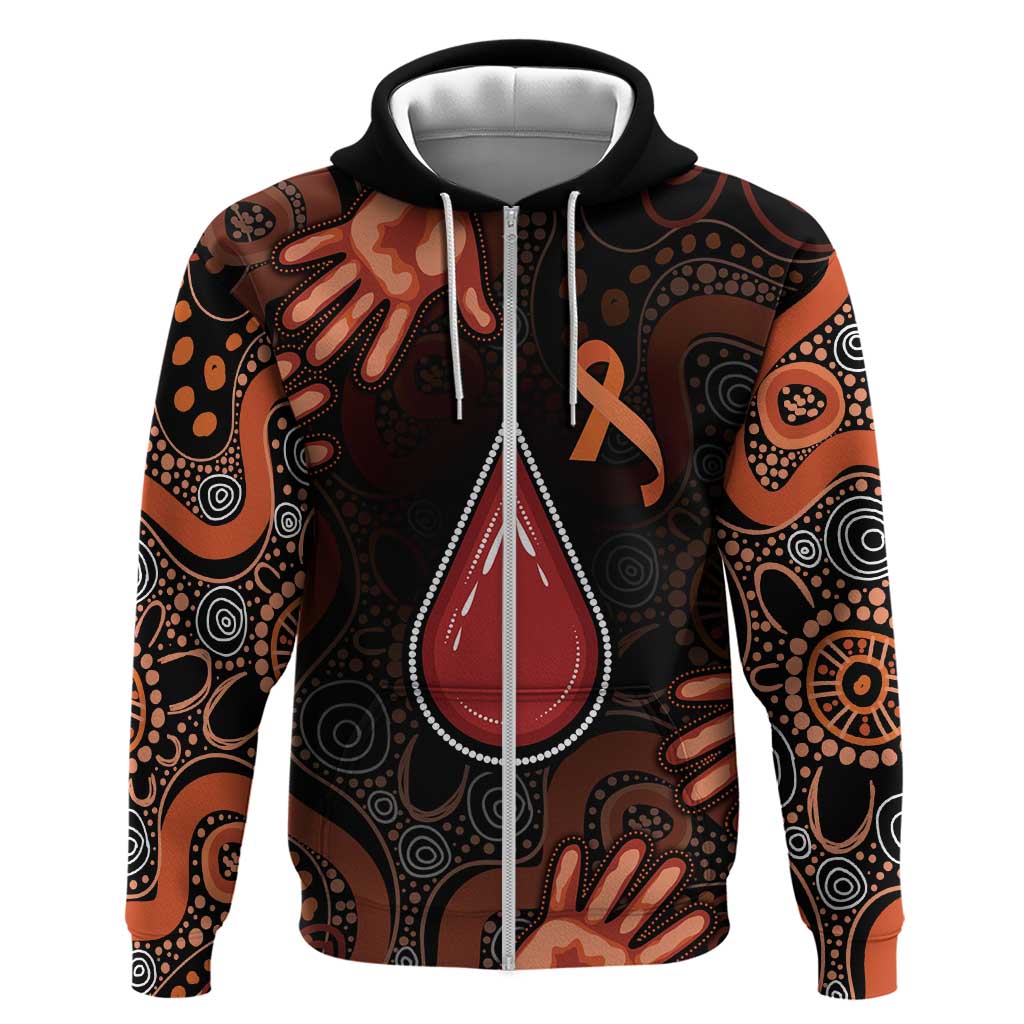 Australia Indigenous Leukemia Awareness Zip Hoodie Aboriginal Dot Arts - Aussie Hoodie