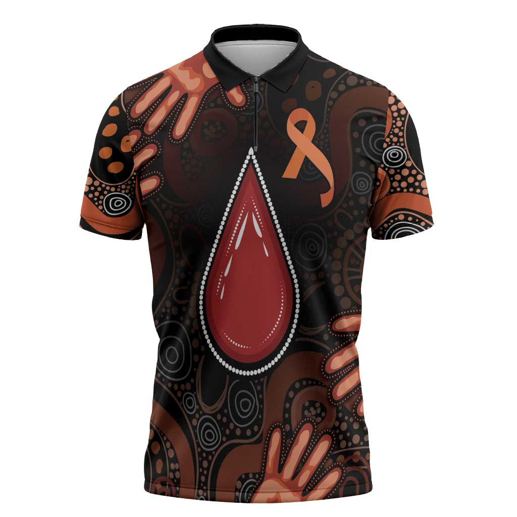 Australia Indigenous Leukemia Awareness Zipper Polo Shirt Aboriginal Dot Arts - Aussie Hoodie