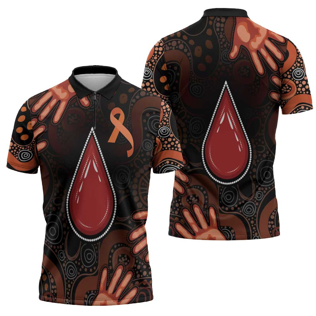 Australia Indigenous Leukemia Awareness Zipper Polo Shirt Aboriginal Dot Arts - Aussie Hoodie