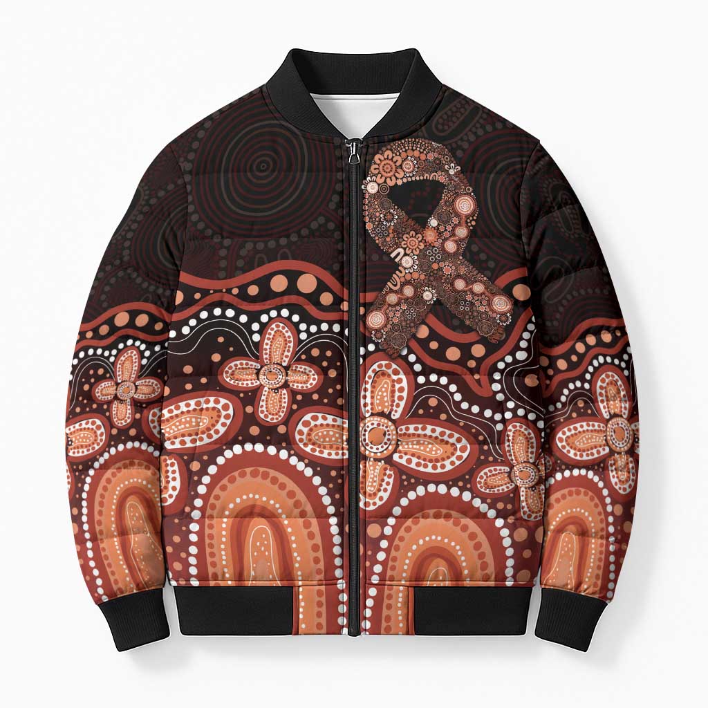 Australia Indigenous Personalized Bomber Puffer Jacket Fight Leukemia Orange Ribbons - Aussie Hoodie