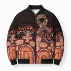 Australia Indigenous Personalized Bomber Puffer Jacket Fight Leukemia Orange Ribbons - Aussie Hoodie