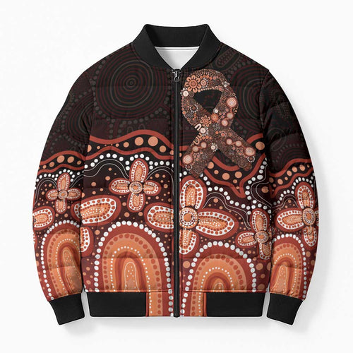 Australia Indigenous Personalized Bomber Puffer Jacket Fight Leukemia Orange Ribbons - Aussie Hoodie