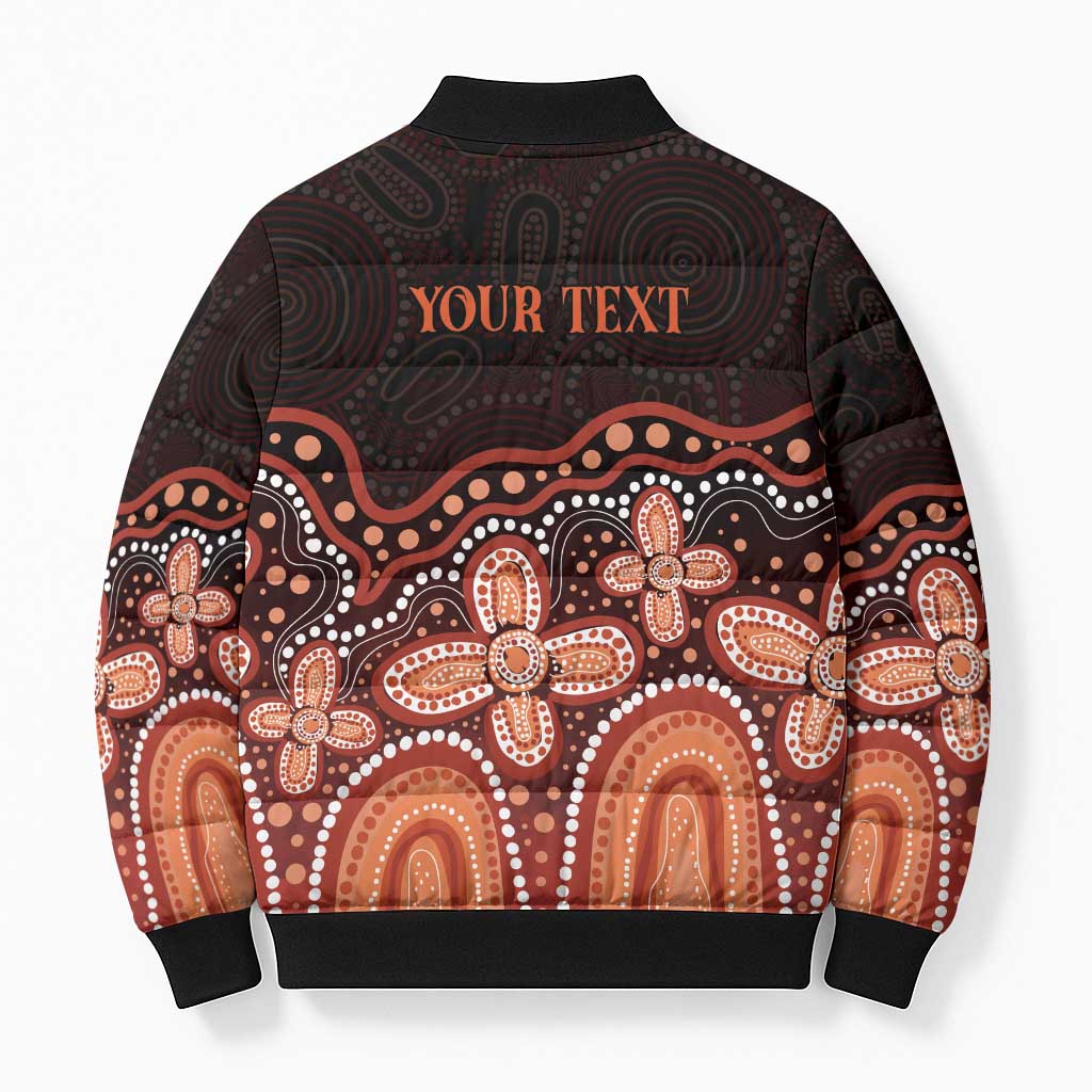 Australia Indigenous Personalized Bomber Puffer Jacket Fight Leukemia Orange Ribbons - Aussie Hoodie