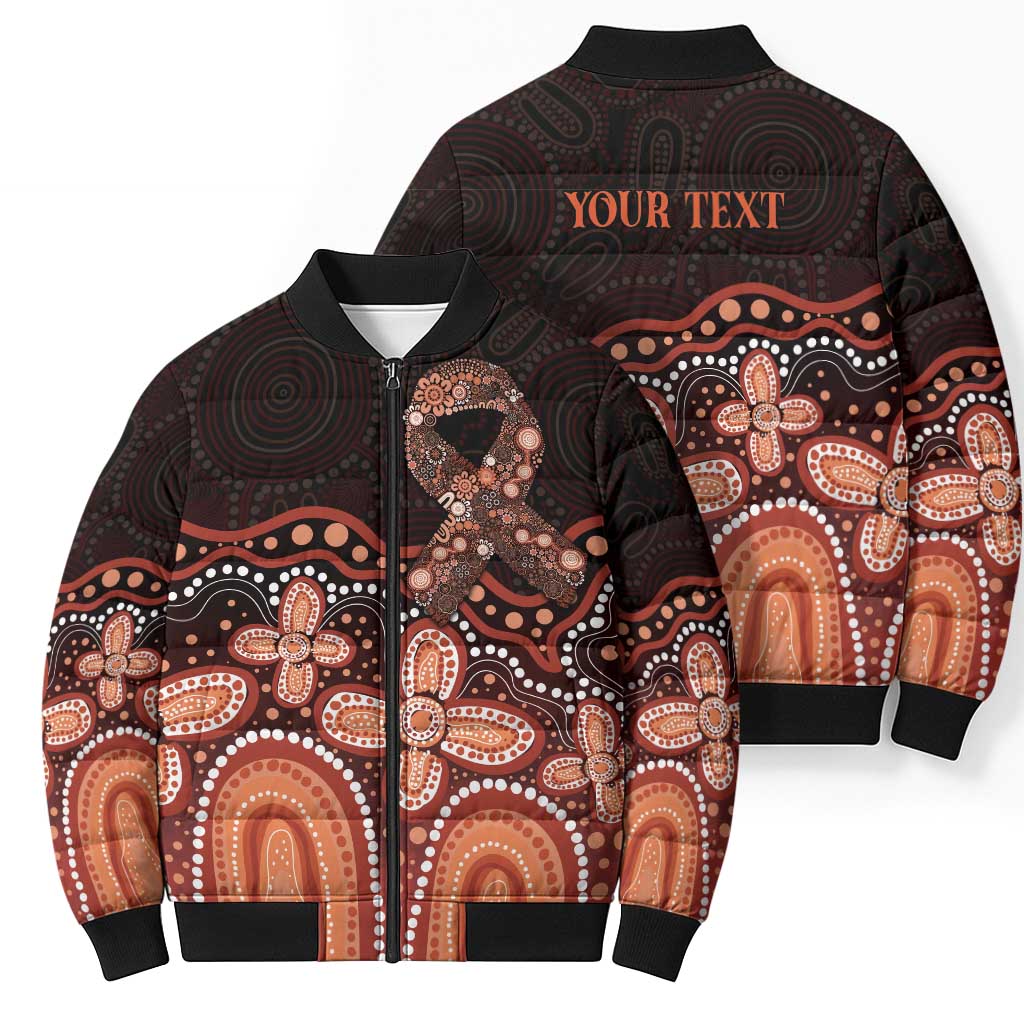 Australia Indigenous Personalized Bomber Puffer Jacket Fight Leukemia Orange Ribbons - Aussie Hoodie