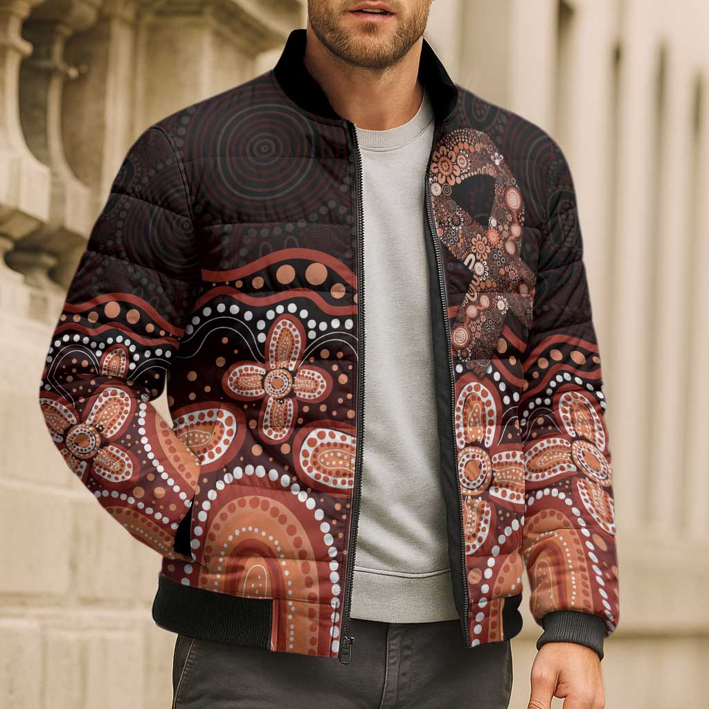Australia Indigenous Personalized Bomber Puffer Jacket Fight Leukemia Orange Ribbons - Aussie Hoodie