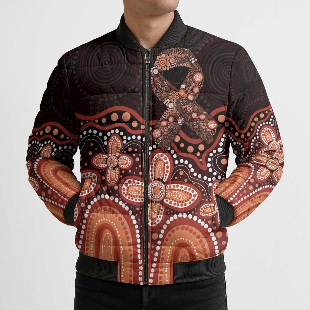 Australia Indigenous Personalized Bomber Puffer Jacket Fight Leukemia Orange Ribbons - Aussie Hoodie
