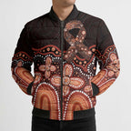 Australia Indigenous Personalized Bomber Puffer Jacket Fight Leukemia Orange Ribbons - Aussie Hoodie
