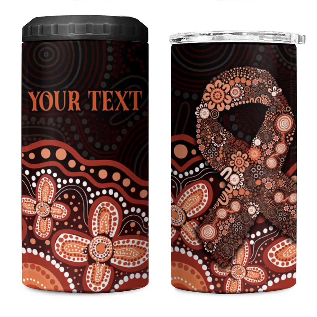 Australia Indigenous Personalized 4 in 1 Can Cooler Tumbler Fight Leukemia Orange Ribbons - Aussie Hoodie