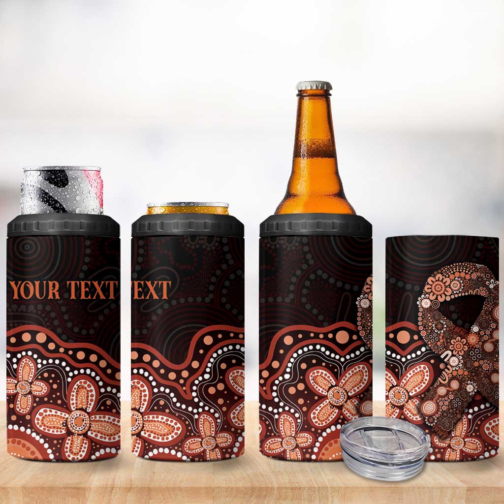 Australia Indigenous Personalized 4 in 1 Can Cooler Tumbler Fight Leukemia Orange Ribbons - Aussie Hoodie