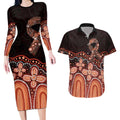Australia Indigenous Personalized Couples Matching Long Sleeve Bodycon Dress and Hawaiian Shirt Fight Leukemia Orange Ribbons - Aussie Hoodie