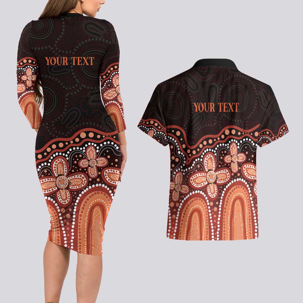 Australia Indigenous Personalized Couples Matching Long Sleeve Bodycon Dress and Hawaiian Shirt Fight Leukemia Orange Ribbons - Aussie Hoodie