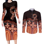 Australia Indigenous Personalized Couples Matching Long Sleeve Bodycon Dress and Long Sleeve Button Shirt Fight Leukemia Orange Ribbons - Aussie Hoodie