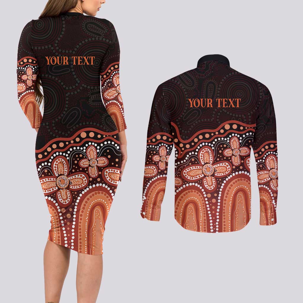Australia Indigenous Personalized Couples Matching Long Sleeve Bodycon Dress and Long Sleeve Button Shirt Fight Leukemia Orange Ribbons - Aussie Hoodie