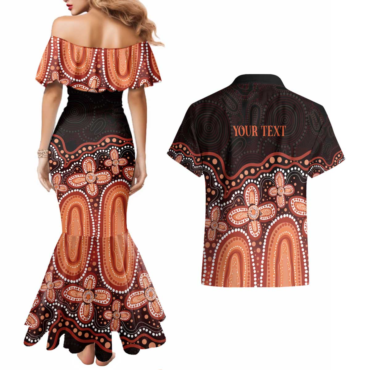 Australia Indigenous Personalized Couples Matching Mermaid Dress and Hawaiian Shirt Fight Leukemia Orange Ribbons - Aussie Hoodie