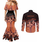Australia Indigenous Personalized Couples Matching Mermaid Dress and Long Sleeve Button Shirt Fight Leukemia Orange Ribbons - Aussie Hoodie