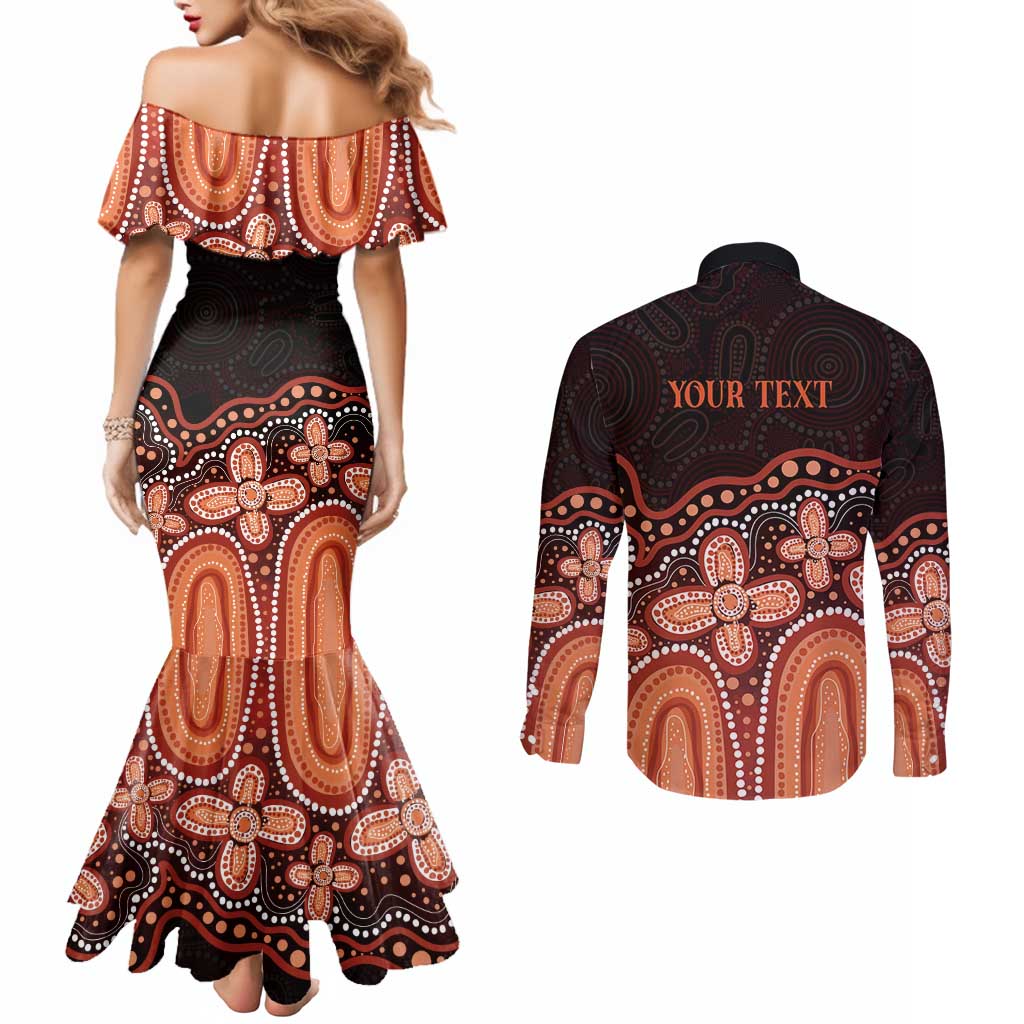 Australia Indigenous Personalized Couples Matching Mermaid Dress and Long Sleeve Button Shirt Fight Leukemia Orange Ribbons - Aussie Hoodie