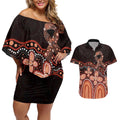Australia Indigenous Personalized Couples Matching Off Shoulder Short Dress and Hawaiian Shirt Fight Leukemia Orange Ribbons - Aussie Hoodie