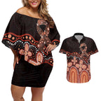 Australia Indigenous Personalized Couples Matching Off Shoulder Short Dress and Hawaiian Shirt Fight Leukemia Orange Ribbons - Aussie Hoodie